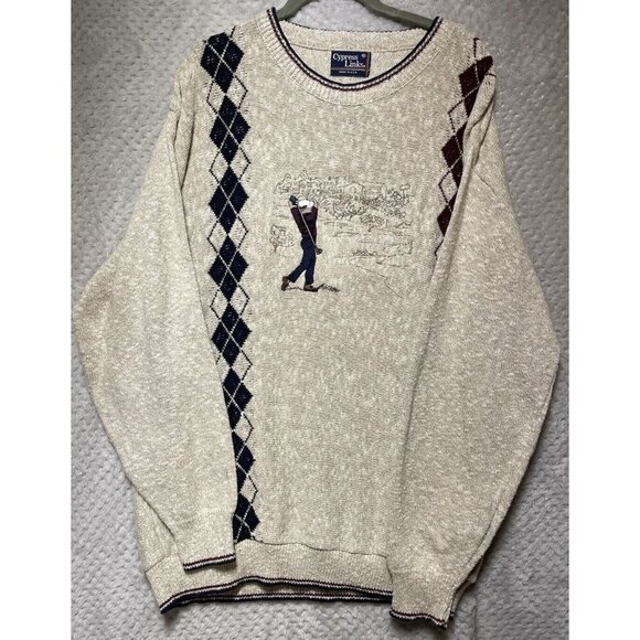 VTG Cypress Links Golf Sweater Mens XL Tapestry Knit USA Made Grandpa 90s AOP - Picture 4 of 10